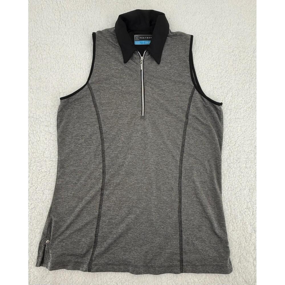 PGA Tour Grey Zipup Collared‎ Sleeveless Polo Top Womens Type Size Small Petite